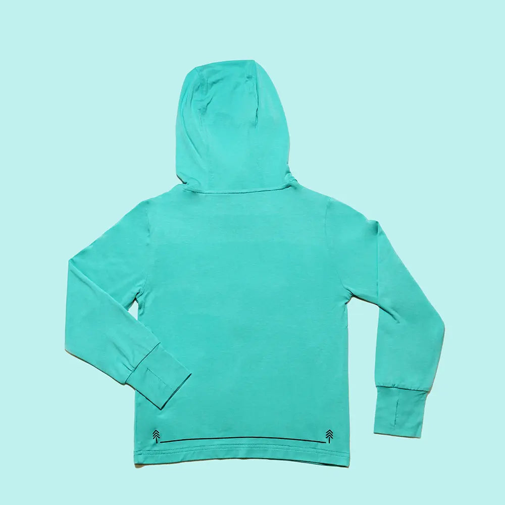 Back view of safety aqua kids bamboo sun shirt – lightweight long sleeve for sun protection
