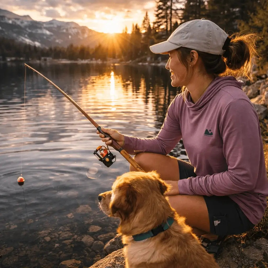 woman and her dog fishing 