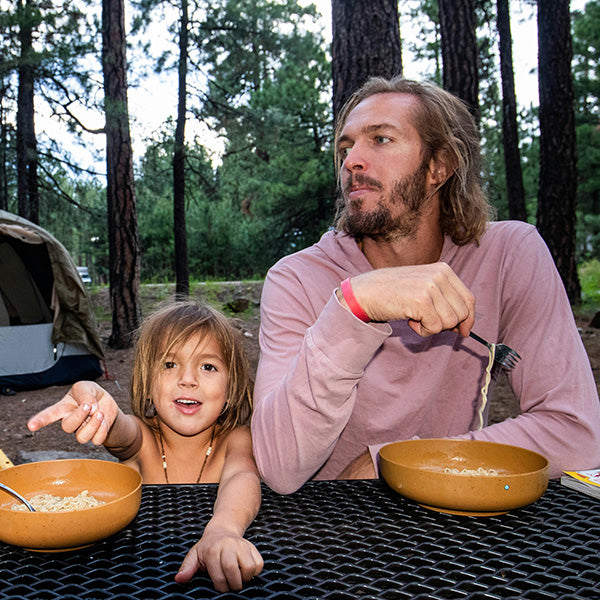 dad and kid camping