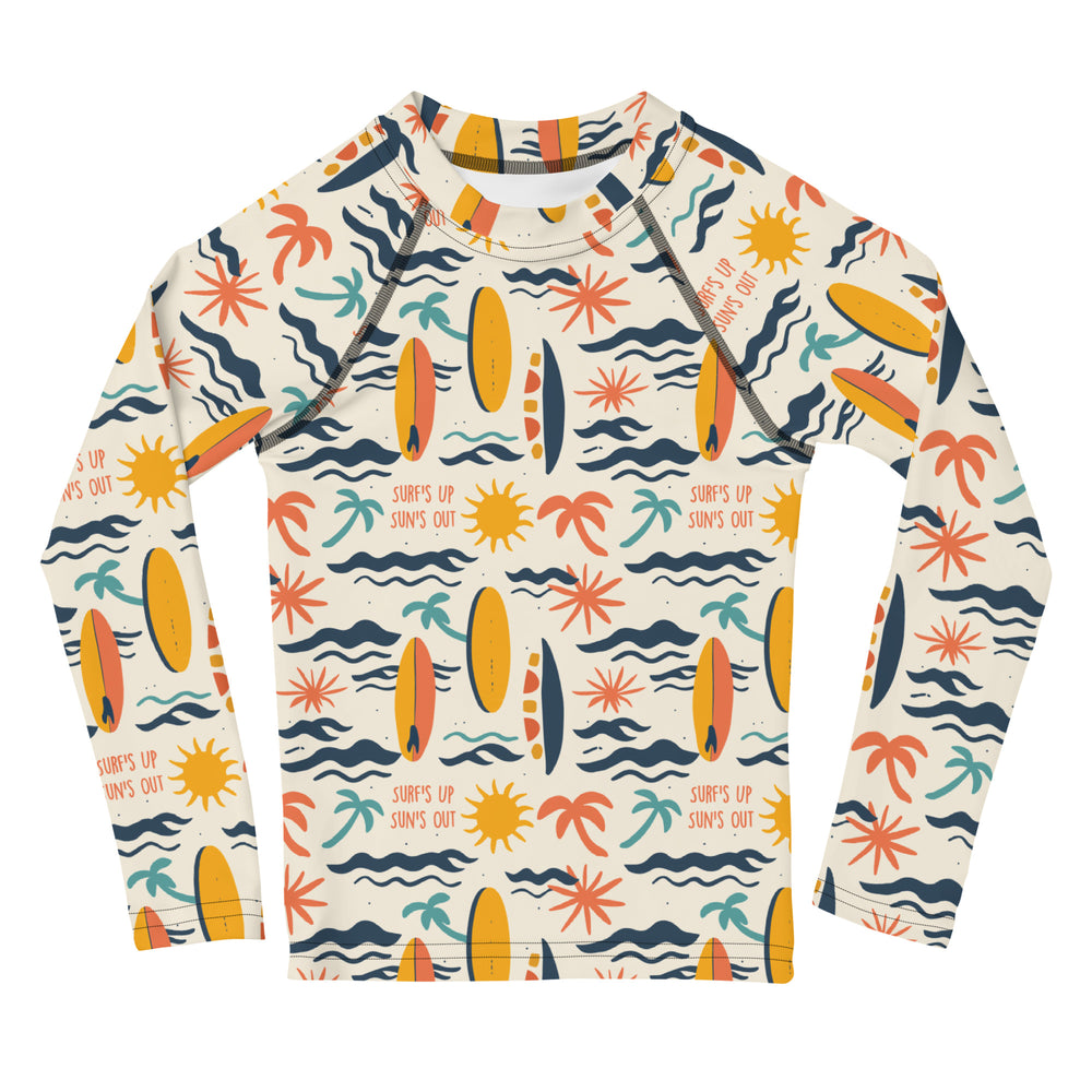 A bold rash guard with a 