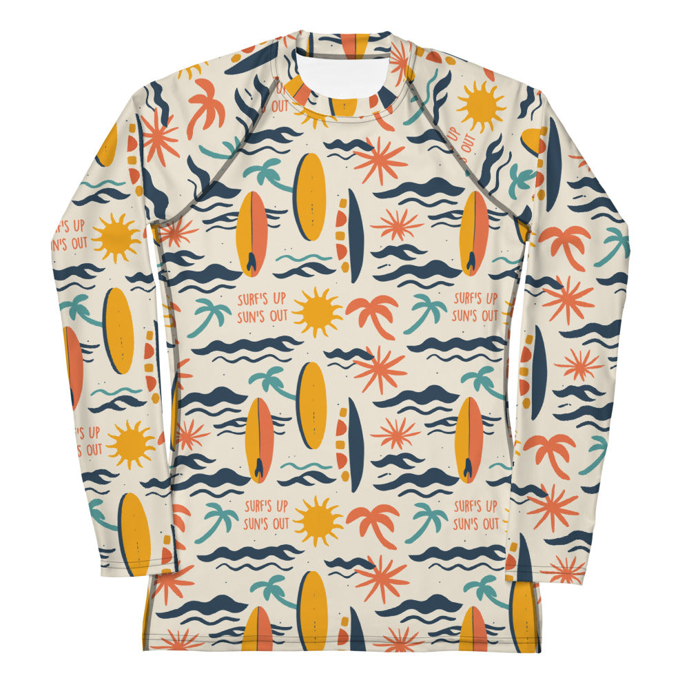 A bold rash guard with a 