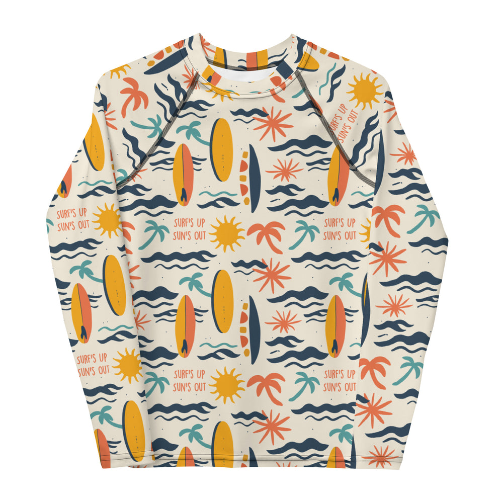 A bold rash guard with a 